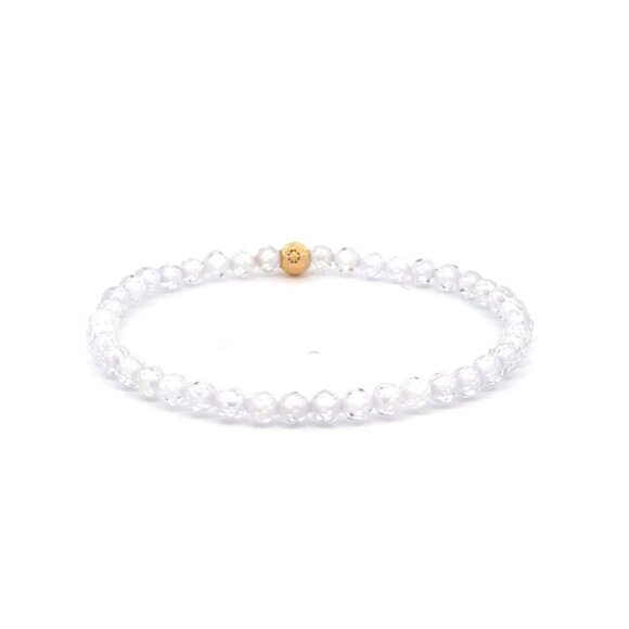 18K Gold Bead Charm Stretchable Bracelet Clear Faceted  Zircon Gemstones - Picture 9 of 12